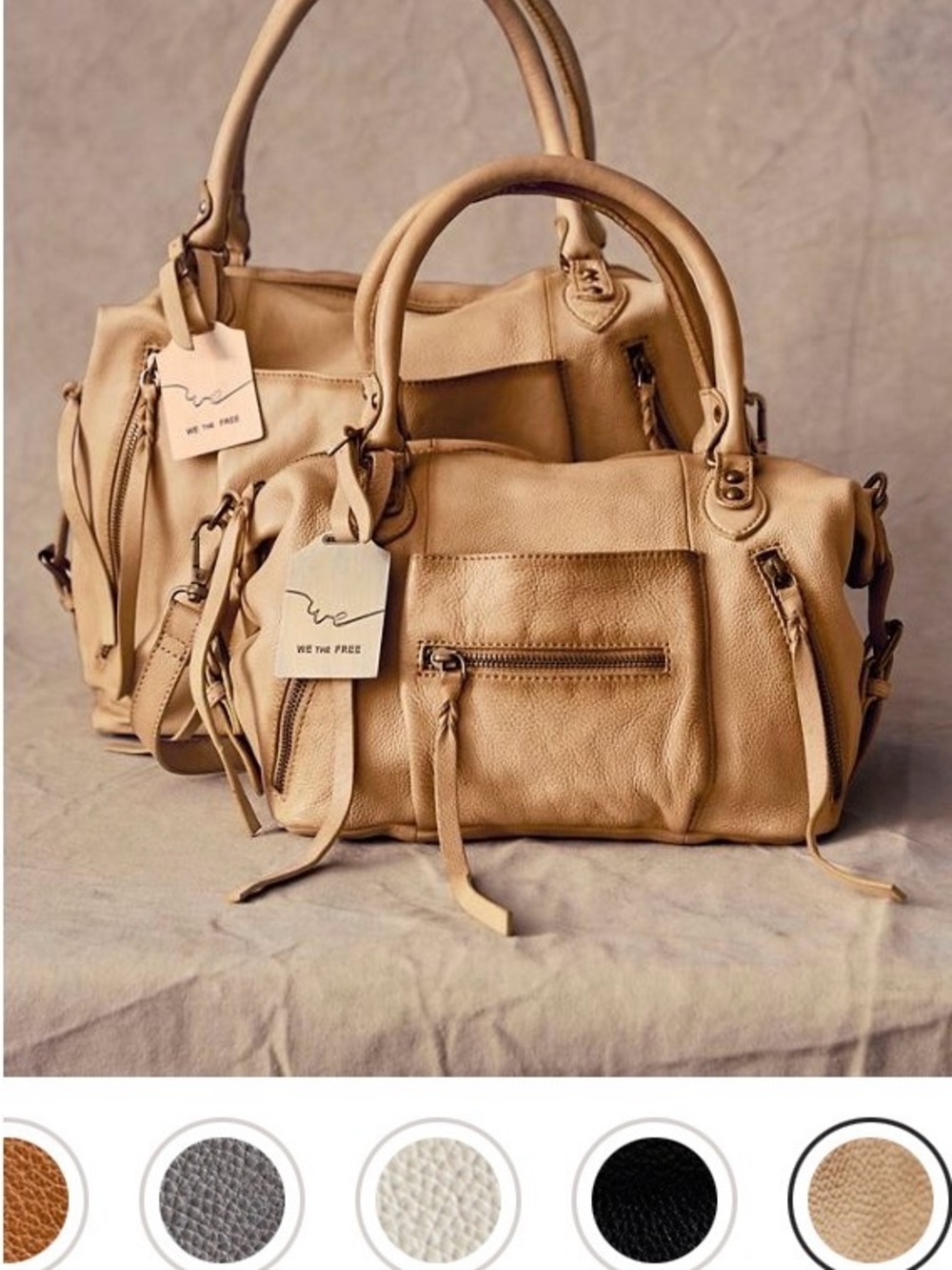 Free People Tan Pebbled Leather Satchel Tote